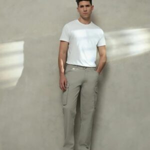 MUFTI Navy Slim Fit Cargo Trousers